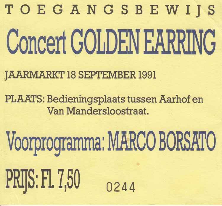 Golden Earring show ticket#244 September 18 1991 Alphen aan de Rijn